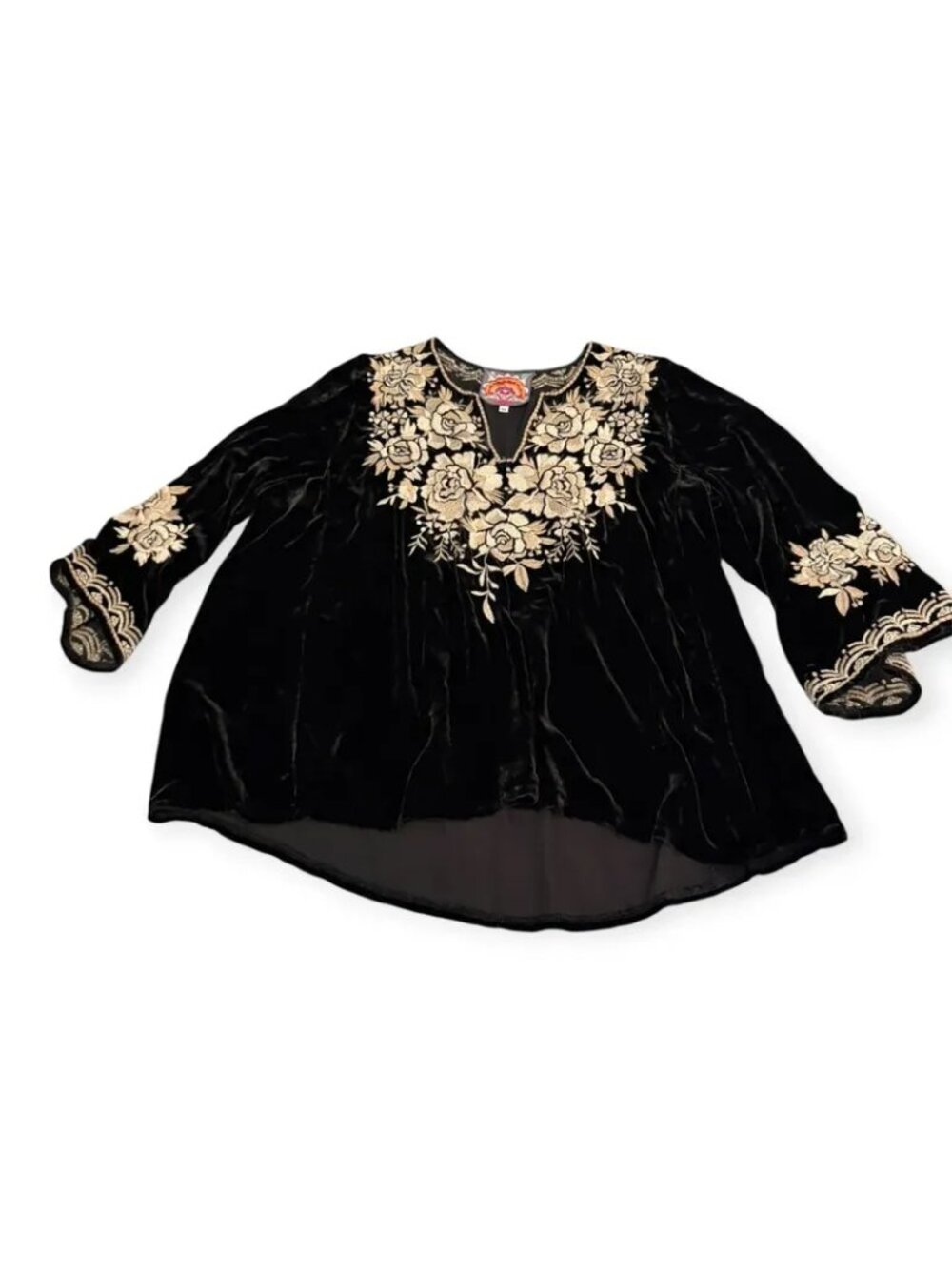Johnny Was black velvet embroidered blouse size medium